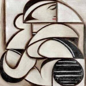 Bathing Beauty With Beach Ball Painting | Original 12x12 Abstract Vintage Woman